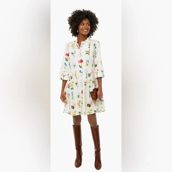 ❌SOLD❌Tuckernuck Royal Shirt Dress. Fresh Buds floral print. 3/4 sleeve. Size S. - Picture 2 of 10